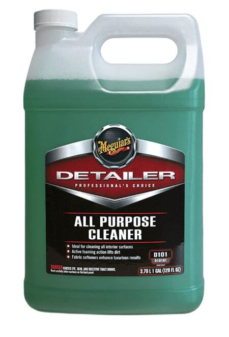 All Purpose Cleaner de Meguiar’s es un limpiador versátil tanto para superficies exteriores e interiores. La acción superior de su espuma limpiadora levanta suavemente la suciedad, mientras que su mezcla única de suavizantes y blanqueadores, mejoran la apariencia de alfombras, tapicerías, vinilos e incluso cueros.BeneficiosElimina la suciedad más difícil de todo tipo de superficies como: Tapices, llantas, alfombras, tapabarros, motores etc. La formación de espuma levanta la suciedad de forma segura.Suavizante de telas que entregan una mejor apariencia